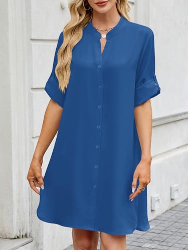 Image of PerZeal Womens Sexy V Neck Button Down Shirt Dresses Summer Short Sleeve Casual Loose Blouses & Button-Down Shifts Cover Ups
