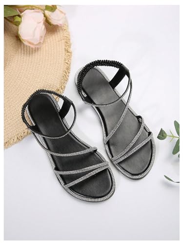 GORGLITTER Women's Rhinestone Flat Sandals Glitter Open Toe Sparkly Summers Dressy Beach 2025 Slides Shoses4