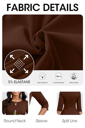 Image of CLOCOR Casual Midi Dresses for Women A-Line Fit and Flare Elegant Church 3 /4 Sleeve Crew Neck Dress with Pocket