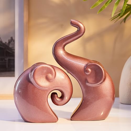 Amazon Basics Lavish Rose Gold Home Decor Elephant Couple | Ceramic Figurines (Set of 2, Matte Rose Gold)