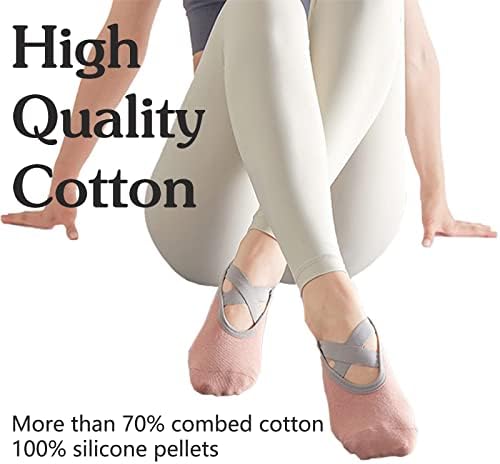 Xerteam 2 Pairs Yoga Socks for Women Non-Slip SocksWomens Slipper Grip Socks for Pilates, Barre, Ballet, Dance, Workout, Fitness,Gymnastics(Pink+Grey)
