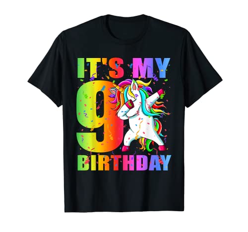 Ragazzi, è il mio nono compleanno, Awesome Dabbing Unicorn Boys Girls Maglietta