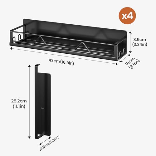 Image of 16.9 Inch Wide Large Capacity Magnetic Spice Rack for Refrigerator, 5 Pack Metal Fridge Shelf, Black