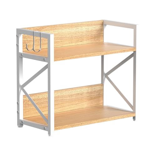 RUILALIFE Spice-Rack-Organizer-Shelf for Kitchen Counter, 2 Tiers Coffee Bar Station Organizer for Countertop，Space Saving Desk Shelving Riser Unit (Maple, Medium)