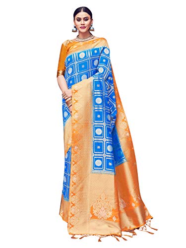 Elina fashion Women's Ready to Wear Banarasi Art Silk One Minute Pre Pleated Indian Saree With Unstiched Blouse