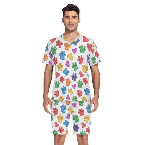 Colorful Paw Print Men’s Pajama Sets 2 Piece Short Sleeve Sleepwear with Printed Design4