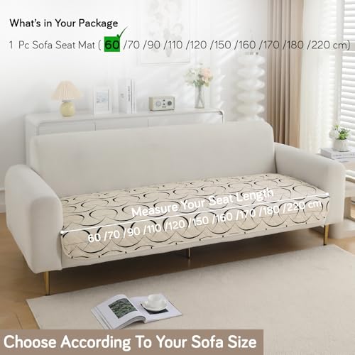 Image of HOKIPO 'Elira Series' Polyester Blend Water Repellent + Waterproof Quilted Sofa Mats | Make Your Own Sofa Cover Set | Length 60cm - Natural Beige Abstract Art (AR-5241-C4)
