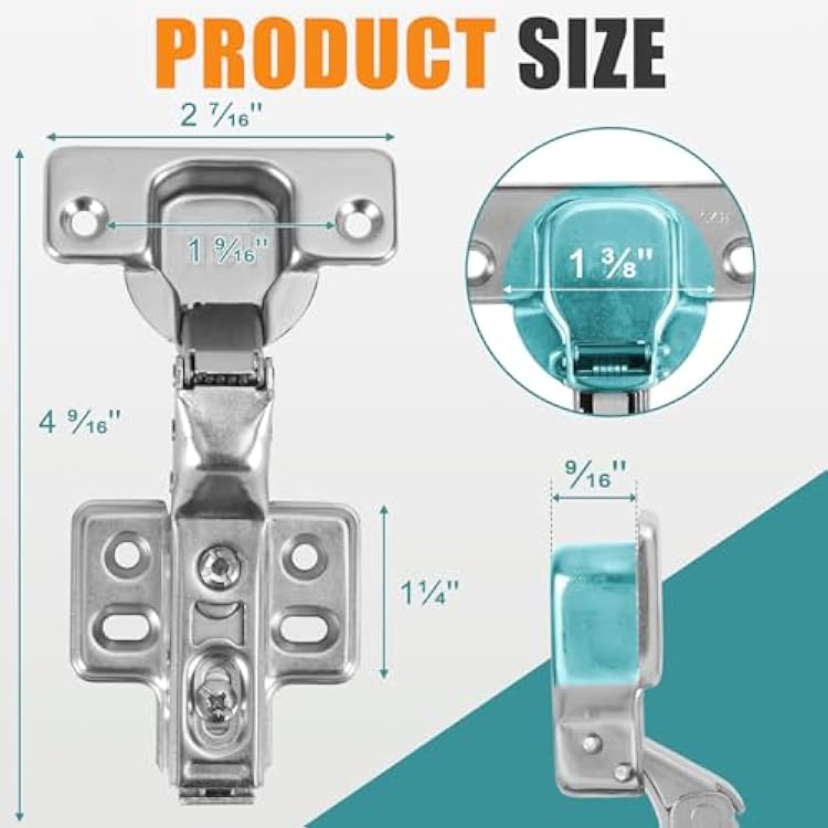 HBL' 50 Pack Soft Close Cabinet Hinges European Kitchen Cabinet Hinges for Frameless Cabinet Door, 35MM Quick Release Cup Hinges, 110 Full Overlay, 3D Adjustable and Slow Close Hinges