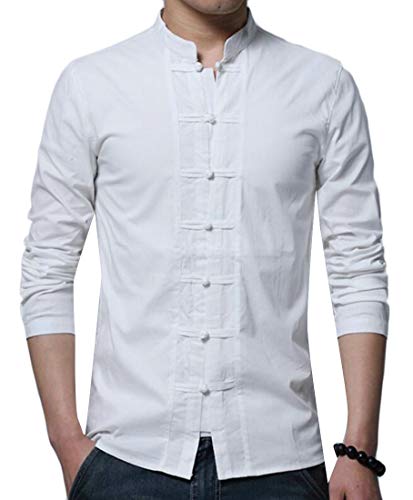Image of Men Chinese Tai Chi Kung Fu Mandarin Collar Frog-Button Shirts