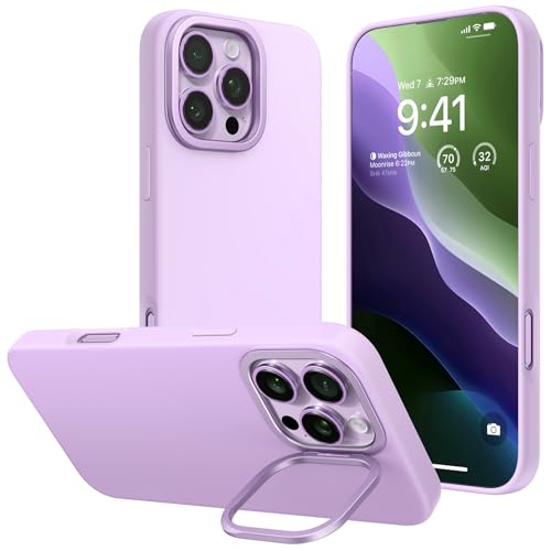 TORRAS Case for iPhone 16 Pro Case Silicone, Compatible with MagSafe, Liquid Silicone Case with Stand, Built-in Stash Stand, 12FT Shockproof 16 Pro Case, Anti-Scratch Microfiber Lining 6.3'', Purple