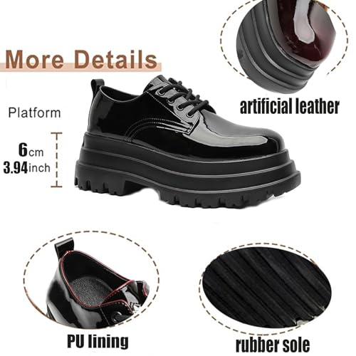 Men Patent Leather Lace Up Platform Oxford Shoes Classic Round Toe Comfort Chunky Heel Lug Sole Heighten Derby Shoes Business Office Dress Shoes2