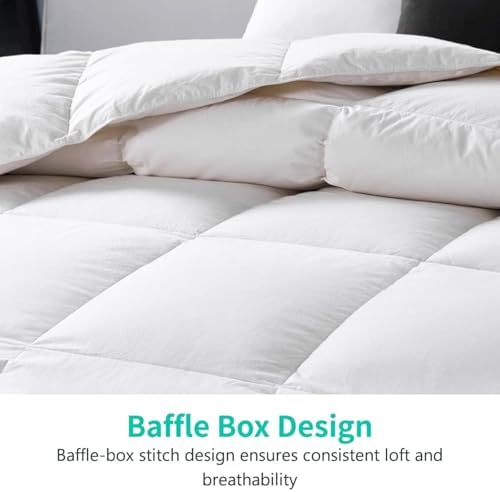 APSMILE King Size Down Feather Fibers Comforter, All Seasons Duvet Insert with 100% Organic Cotton, Fluffy Fill-Power Medium Warm Hotel Comforter Insert, (106x90, Ivory White) - Thumbnail 3