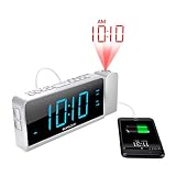 SHANLONYI Projection Alarm Clock with AM/FM Radio, 180°Projector, 7" LED Display, DST, Easy to Use,