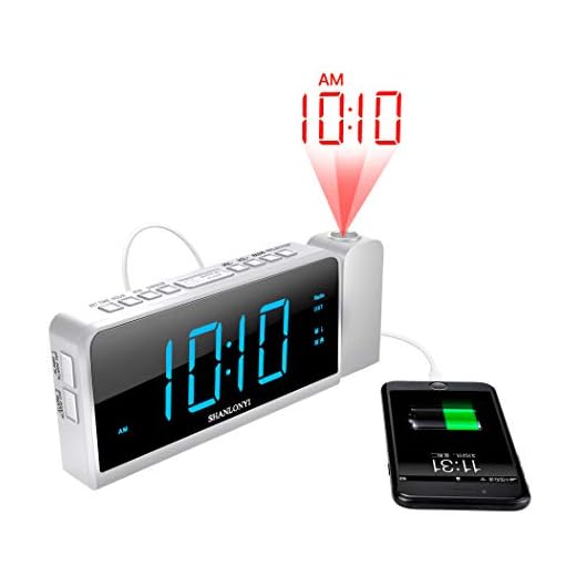 Projection Alarm Clock with AM/FM Radio, 180°Projector, 7" LED Digital Ceiling Display, Easy to Use, Clear Blue Digit, 3 Dimmer, Digital Alarm Clock with USB Phone Charger, Battery Backup for Bedroom