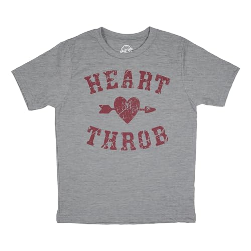 Heart Throb Shirt Kids – Distressed Heart and Arrow Graphic – Soft Cotton Blend Comfort – Valentines Day School Party Tee for Boys or Girls – Heather Grey Youth - Grey S