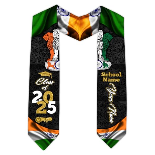 MonkeyVan Custom India Graduation Sash 2025, Personalized Indian Flag Graduation Stole, India Graduation Stole Class of 2025 S367