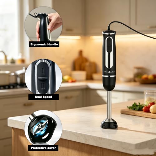 Image of Liebe&Lecker Immersion Hand Blender 300W Handheld Electric Stick Blender | 2 Speed Stainless Steel Handheld Blender, Small Soup Blender Smoothie Maker, Zero BPA Food Processor Kitchen Appliances