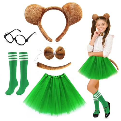 Photo de Costume de chipmunks Lot de 7 pièces Bandeaux, queue, nœud papillon, lunettes, jupe tutu, chaussettes Pour la journée mondiale du livre, Halloween, cosplay