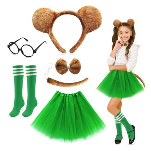 Costume de Chipmunks pour enfants – Lot de 7 pièces avec bandeaux, queue, nœud papillon, lunettes, jupe tutu, chaussettes, costume de tamias pour la journée mondiale du livre, Halloween, cosplay