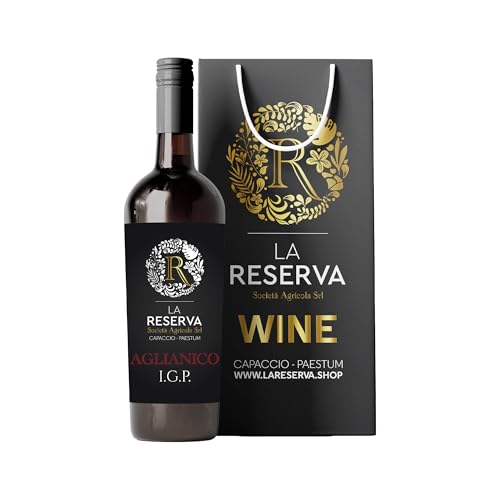 Vino Aglianico IGP Paestum - Cilento “La Reserva” 750 ml con Shopper – Elegante e Aromatico, Ideale per Regali e Occasioni Speciali &Idea Regalo Capodanno 2026
