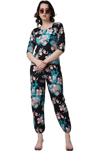 Image of POPWINGS Casual Printed Top and Joggers Set for Women || Stylish Summer Co-Ords Set for Women || Round-Neck Top and Joggers Combo Set for Women