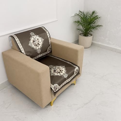 Image of Homerz Premium Waterproof Jasmine Joe Sofa Seat Cover - Floral Printed Sofa Protector | Non-Slip, Washable & Durable Sofa Protector (Coffee, 1 Seater with Back)
