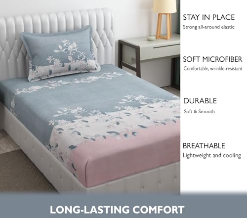 Image of Fresh From Loom Single Bed Floral Print Microfiber Bedsheet Set - 240 TC, Anti Fade, Includes 1 Pillow Covers (60 x 90 inch| Grey, Walnut)