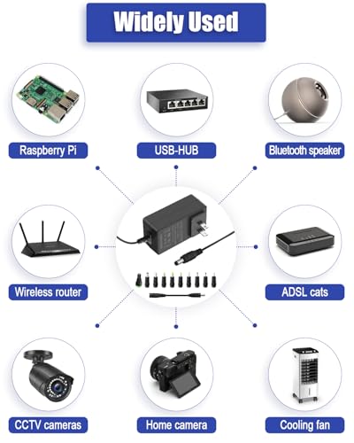 9V 2A Power Adapter DC 9V Power Cord Universal Power Supply AC 100-240V to DC 9 Volt 2 Amp 2000mA 1500mA 1000mA Adapter with 5.5x2.5mm&More 10 Tips for Speaker Cooling Fan Security Cameras4