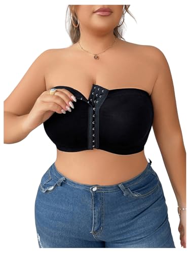 Image of MakeMeChic Women's Plus Size Strapless Bras Front Closure Half Push Up Bra Bandeau Wireless Bralette for Large Bust