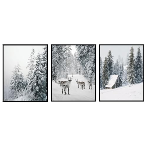 Christmas Wall Art Set of 3 – Snowy Winter Forest
