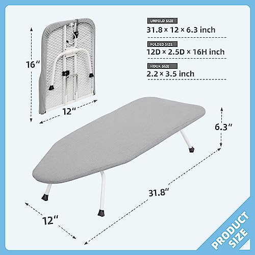STORAGE MANIAC Tabletop Ironing Broad, All Iron Mini Folding Ironing Broad with 2 Removable Cover, Portable Small Ironing Broad with 7 mm Thick Pad for Laundry Room, Apartment, Dorms - Silver & Blue - Thumbnail 2