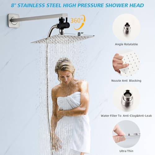 Combo de ducha con regadera de lluvia de 8 pulgadas y brazo ajustable miniatura 4