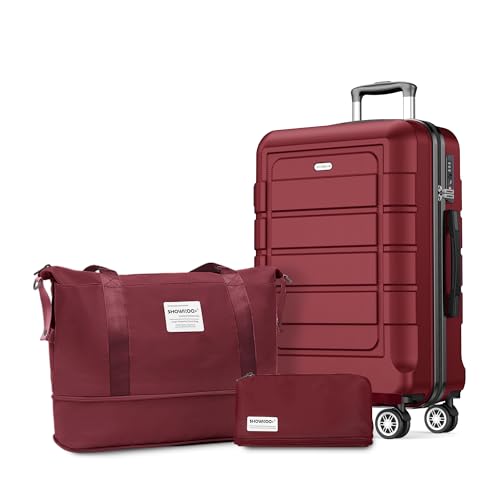 SHOWKOO Resväskeset Hårt Skal Resväska Lätt Hållbart PC+ABS Expanderbar Hög Kapacitet Resa Bagage Bagageset med väska...