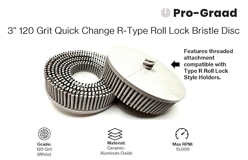 Image of 10 Pack 3 inch 120 Grit White R-Type Bristle Disc | Ceramic-Aluminum Oxide Abrasive Bristle Disc with Quick Change Roll Lock | White | Pack of 10