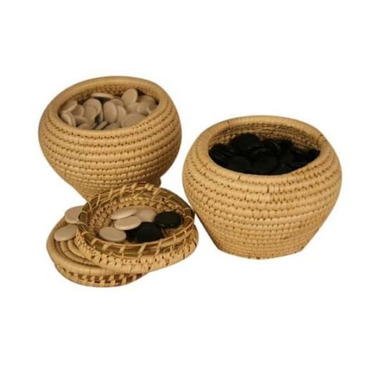 Asian Home Go Game Stones and Grass Knitted Holder Bowls Set