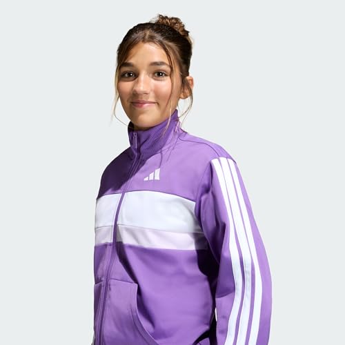 adidas Unisex Kids SEASONAL ESSENTIALS TIBERIO 3 STRIPES TRICOT TRACKSUIT, active purple/white, 13-14 Years