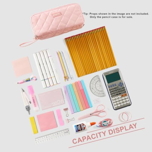Valerlith Aesthetic Pencil Case, Big Pen Pouch with 9 Compartments, Pink - 3