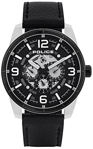 Montre homme automatique cuir Police Lawrence PL.15663JSTB-02 analogique noir