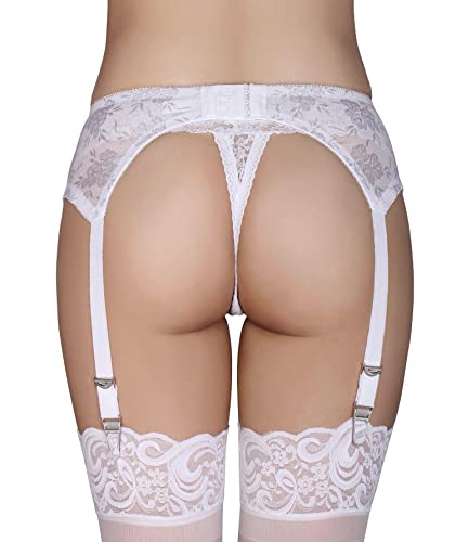 GARGALA Lace Garter Belt Sexy Suspenders for Women Lingerie Plus Size with 4 Vintage Metal Clips for Stockings (Pure White, XX-Large)