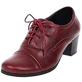  EveKitty Damen Klassischer Blockabsatz Schnüren Buro Schuhe Runde Zehen Mitte Absatz Pumps Claret Size 42 Asiatisch