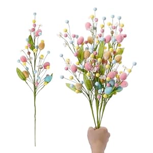 Rosecraft artificial easter flower 5 pcs easter colorful egg berries decorations spring flower stems egg twig branches for home party vase flower arrangement centerpiece decor  urban country home decor