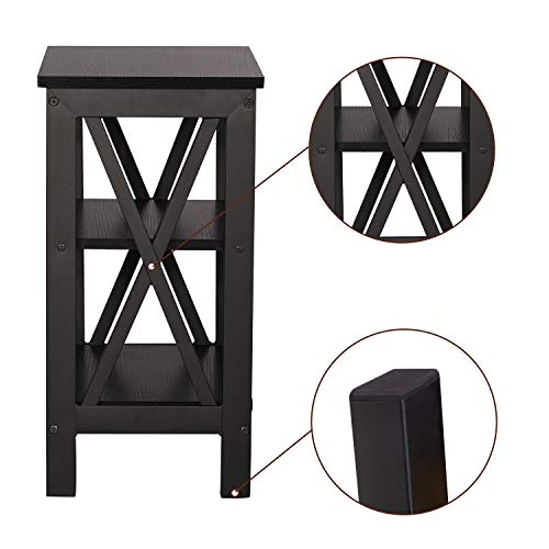 Vecelo End Side Table With Storage Shelf Living Room,Bedroom,X-Design Furniture,Black, Nightstand With Shelves #TOP6