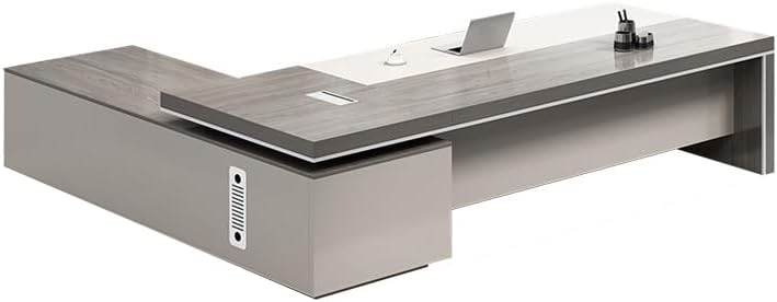 LITFAD L-shaped Office Computer Desk with Secure Drawer, Side Storage and Cord Management Wood Executive Desk Modern Writing Desk Boss Table Office Furniture, Without Chairs, 110.2"L x 70.9"W x 29.5"H