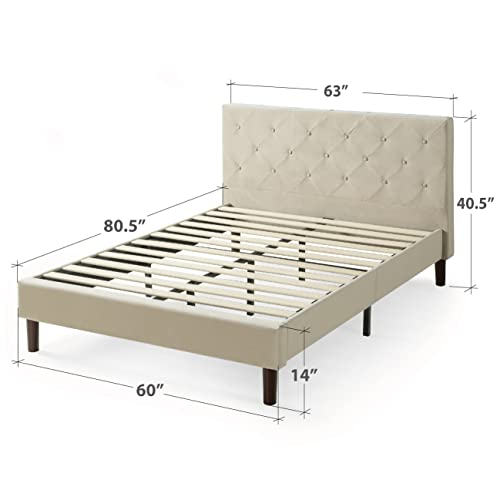 Image of Zinus Shalini Upholstered Platform Bed Frame, Mattress Foundation, Wood Slat Support, No Box Spring Needed, Easy Assembly, Beige, Queen