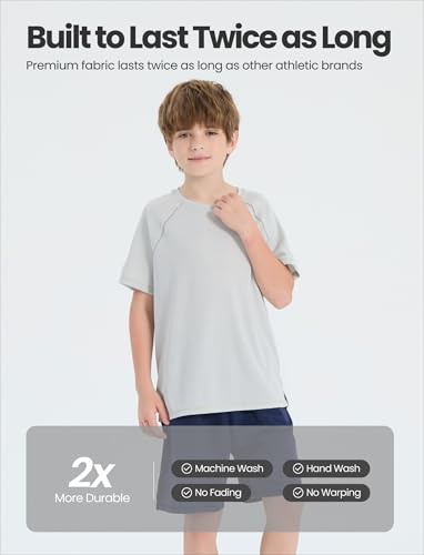 PATPAT 2 Pack Boys T-Shirts with Ultra Lightweight & Quick Dry, Short Sleeve Athletic Shirt for Kid Youth, Size US6/XS3