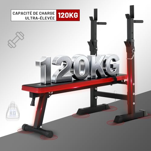 ISE Banc de Musculation Pliable, Banc Musculation Complet Réglable avec Support de Barres pour Haltère et Station à Dips, Bancs de Musculation Réglables, Rack Musculation Homme Sport Maison – vue 9