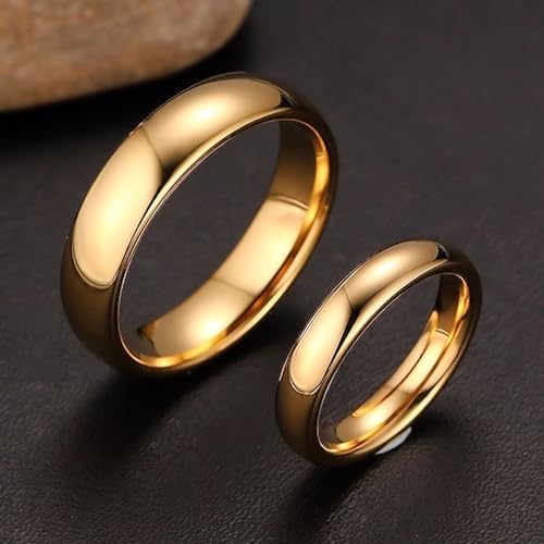 Custom Engraved Gold Plated Tungsten Carbide Wedding Band Classic Half Dome. 2mm-10mm Widths Available. Some Rings Feature a Single Cubic Zirconia.2