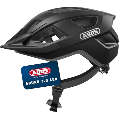 ABUS Fahrradhelm Aduro 3.0 LED - Sportiver City-Helm in stilvollem Design für alltägliche und sportliche Touren - mit Rücklicht - für Damen und Herren - Größe L, Schwarz