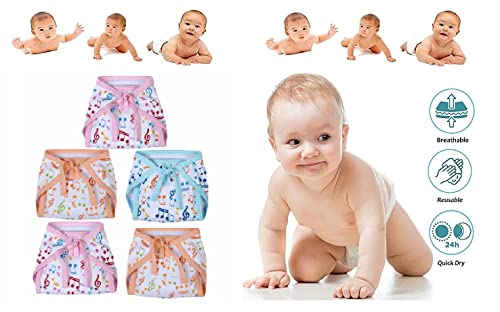 Image of Printed Cotton Hosiery Washable & Reusable Adjustable Cloth Langot Diaper with Insert Cushioned Padded Nappy Tying Langot for Babies- Pack of 15 (Medium, Multicolor)