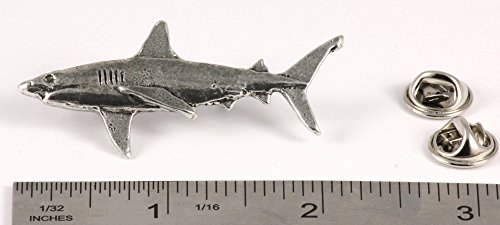 Great White Shark Pin, Pewter, Lapel, Hat, Pins, Brooch, Brooches, Jewelry, Gift, Handmade in the USA, 200 Fish Designs Available. S112 - Thumbnail 2